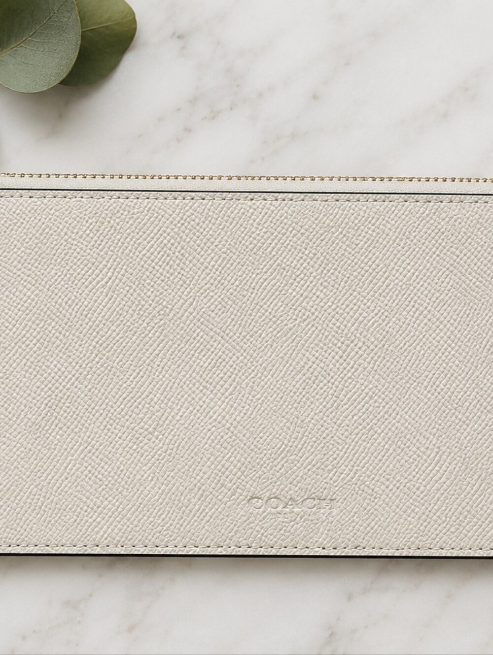 Coach Corner Zip Wristlet Pebbled Leather Cream Ivory